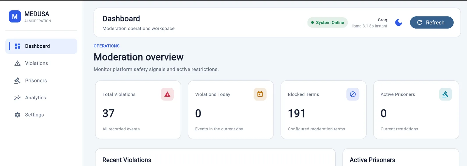 AI Moderator interface preview