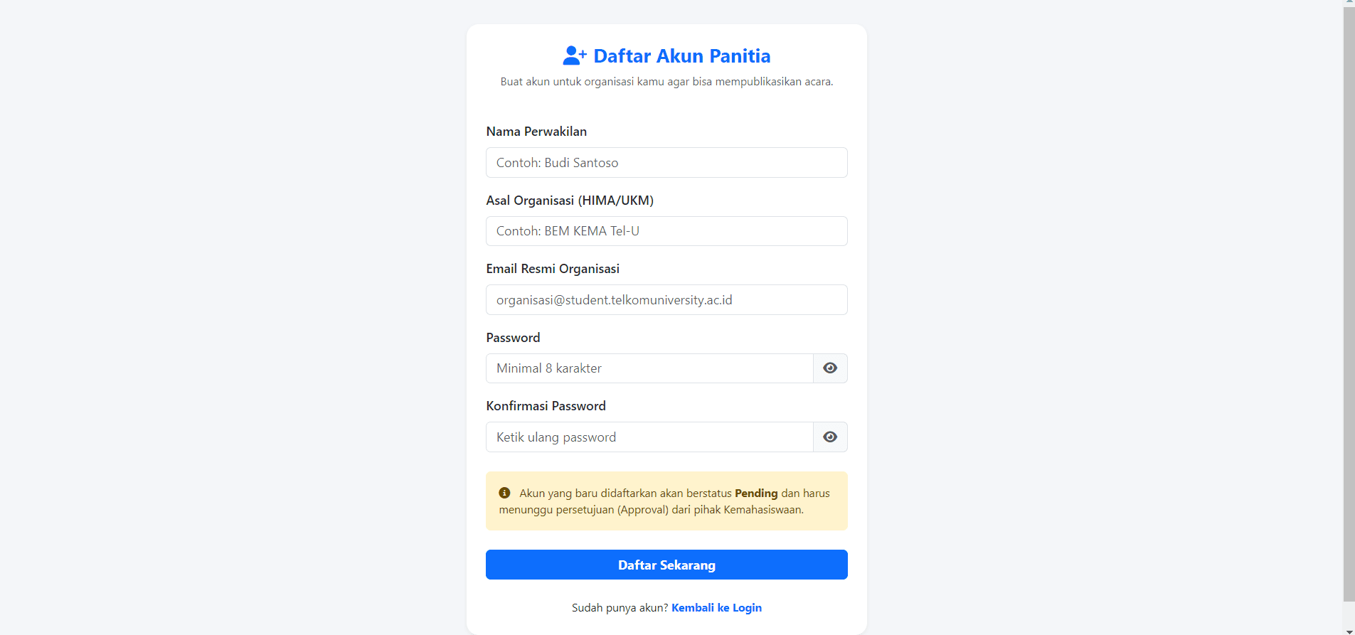 Admin Account Registration
