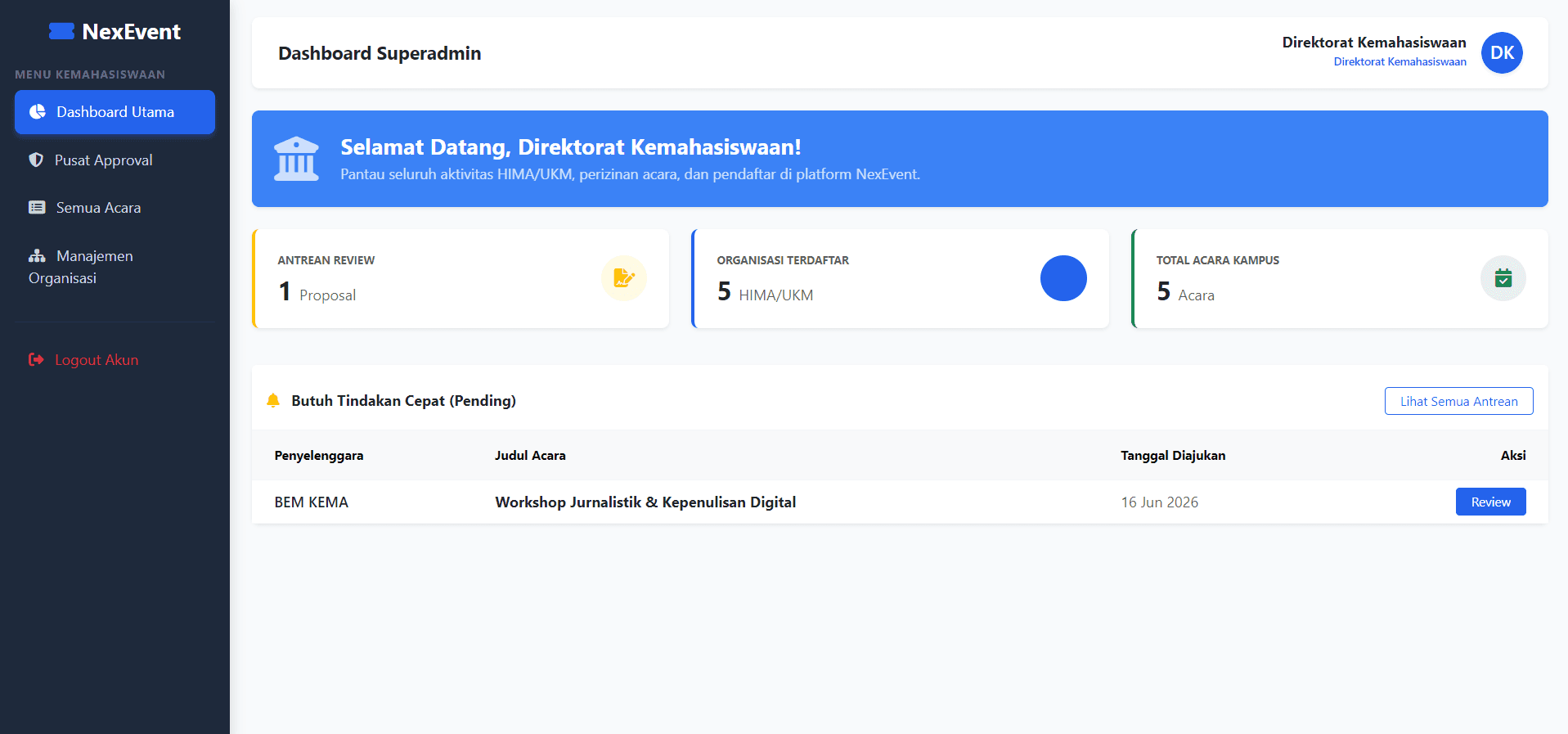 NexEvent interface preview