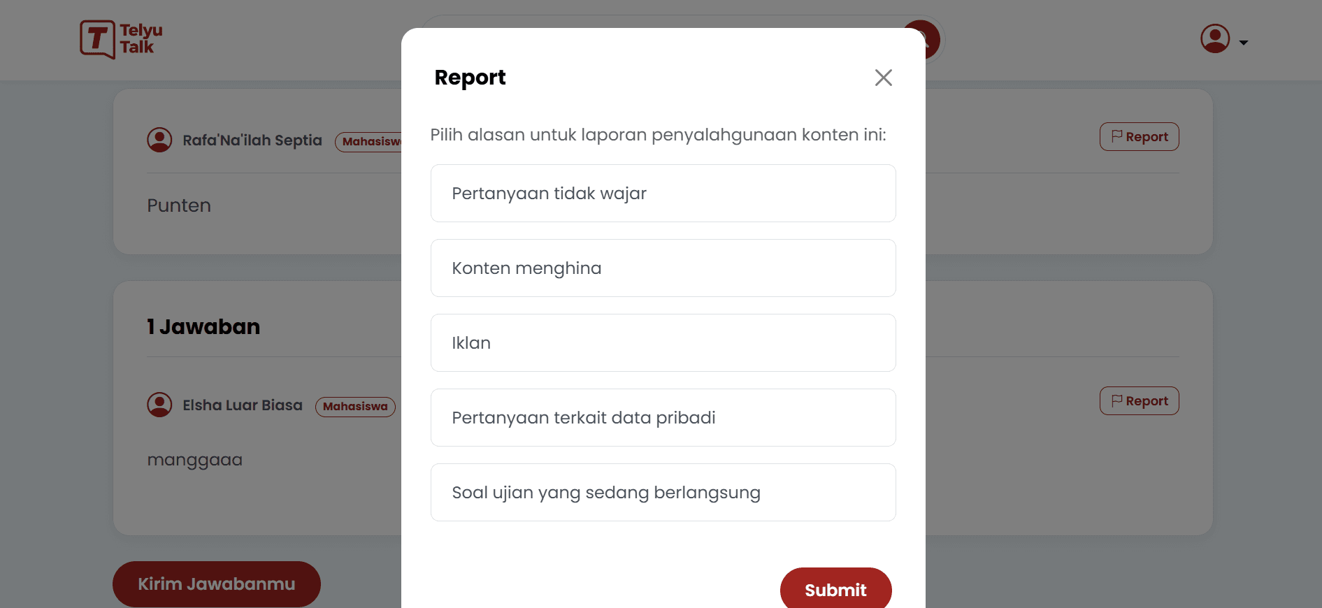 Content Moderation Reporting Dialog